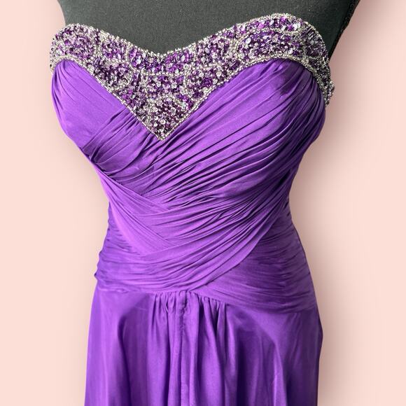FLASH BY MAC DUGGAL Royal Purple Prom Dress Size 4 Strapless Front Slit Chiffon - Picture 2 of 7